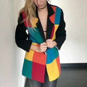 100% Wool Colorblock Vintage 1980's Blazer Size Large Susan Beebe